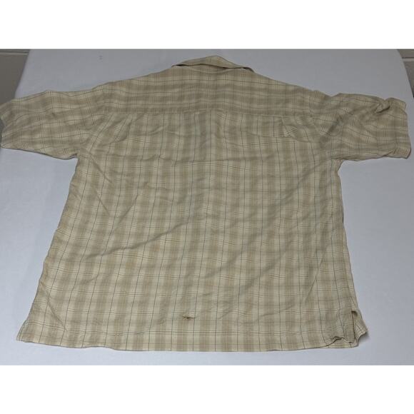 Tommy Bahama Medium Beige Silk Plaid Pattern Short Sleeve Button Down Shirt Men - Picture 2 of 15